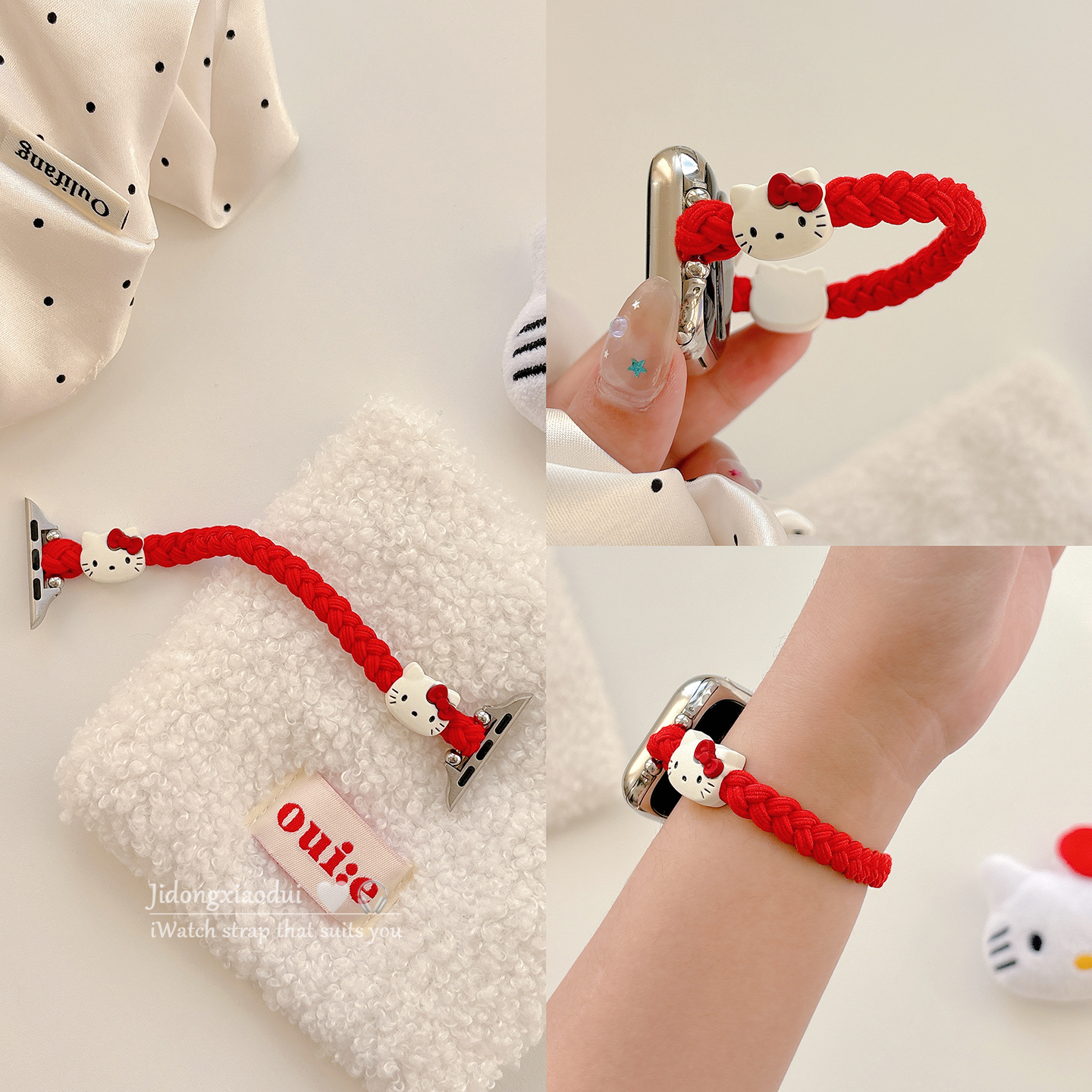 适用applewatchS11/10可爱卡通小动物弹力发圈表带苹果手表ultra3/2女闺蜜iwatch9/8/7/6新款休闲百搭SE腕带