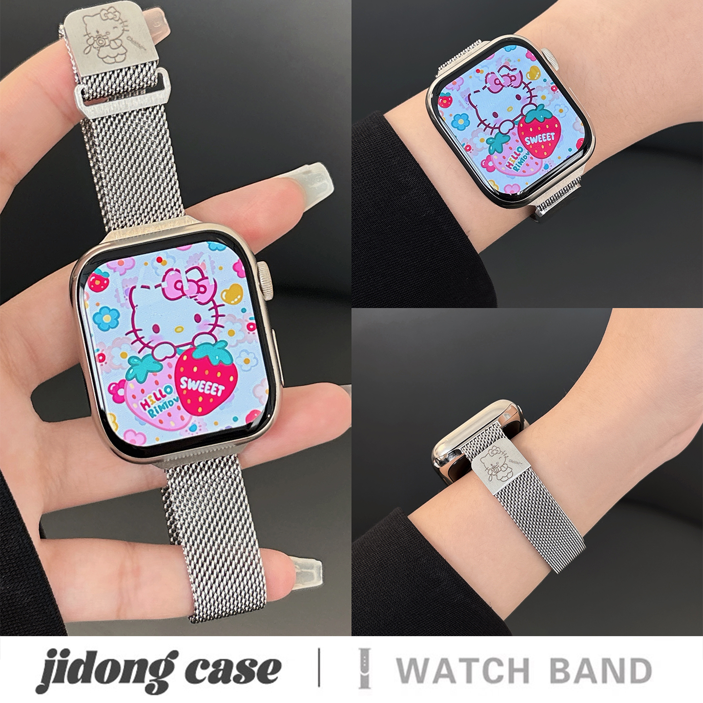 适用iwatch10表带苹果S10手表applewatch9可爱相机kitty米兰磁吸S9女款S8新款S7腕带8透气SE小众S6创意ultra