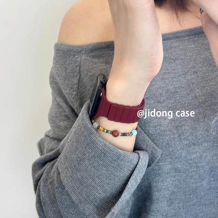 适用iwatch10表带苹果S10手表applewatch9纯色小蛮腰穿孔磁吸9女S8新款S7腕带8硅胶SE透气7小众S6创意ultra男