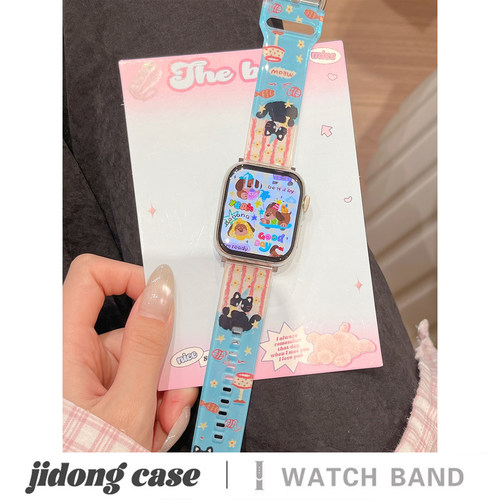 适用iwatch11苹果手表applewatch10表带s9复古可爱卡通小狗透明s8运动透气s7Ultra23新款45SE6女款S9情侣小众