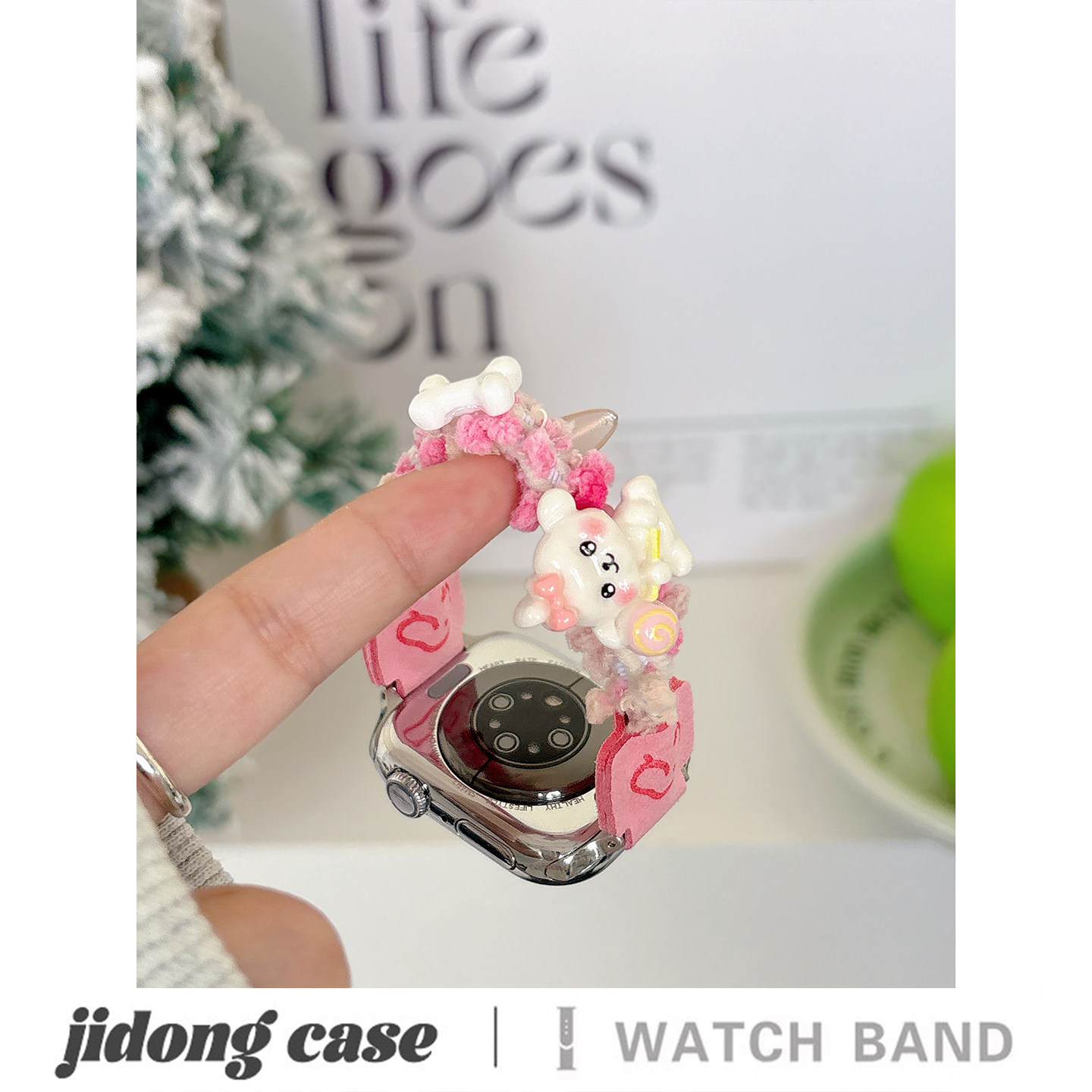 适用iwatch11苹果手表applewatch10表带s9秋冬毛绒立体小狗发圈s7弹力Ultra23新款45SE透气s6女款S8闺蜜小众