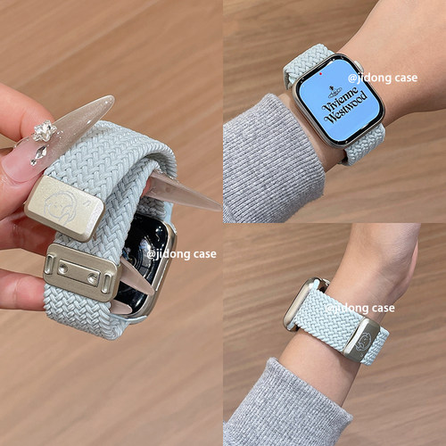适用iwatch11表带S10苹果S9手表音乐小狗S8尼龙磁吸Applewatc8弹力S7表带SE运动6高级ultra23女watchs腕带5男