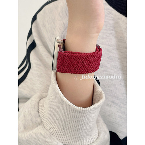 适用iwatch11表带苹果S10手表applewatch9轻肤尼龙红色编织S9女S8新款S7腕带透气SE磁吸7小众S6创意ultra23男