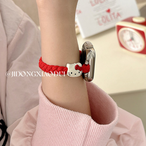 适用iwatch11表带苹果S10手表applewatch9可爱小动物编织发圈9女款S8新款S7腕带8透气SE布质7小众S6创意ultra