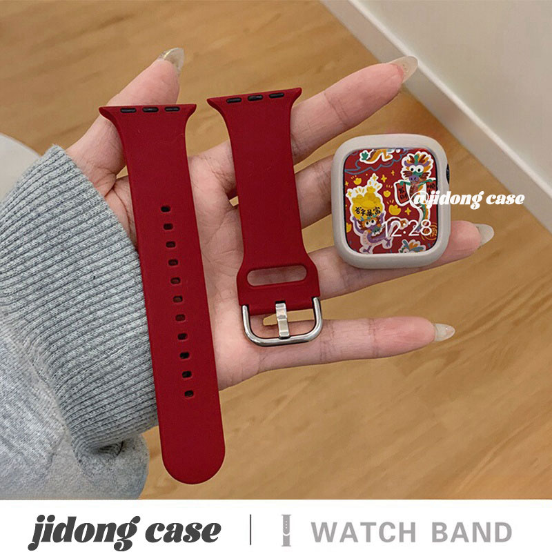 适用iwatch10表带S9苹果S10手表9新年显白酒红S8简约Applewatch8硅胶S7表壳SE运动7高级ultra女watchs腕带7男