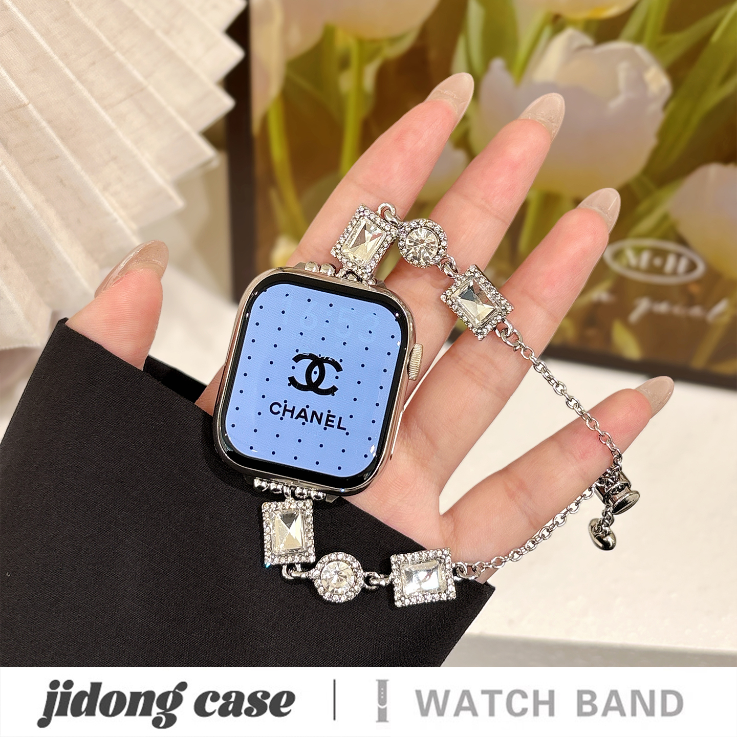 适用iwatch11苹果手表applewatch10表带s9韩系轻奢闪钻金属手链s8s7链式Ultra23新款45SE透气6女款S9闺蜜小众