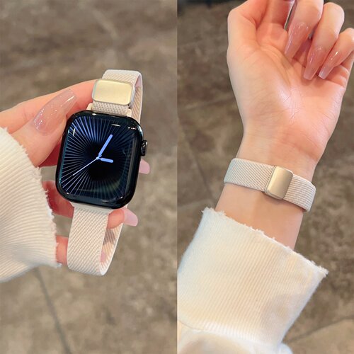 适用applewatchS12/11简约星光尼龙磁吸表带10苹果手表ultra3/2女情侣iwatch9/8/7/6新款夏天透气SE小众腕带