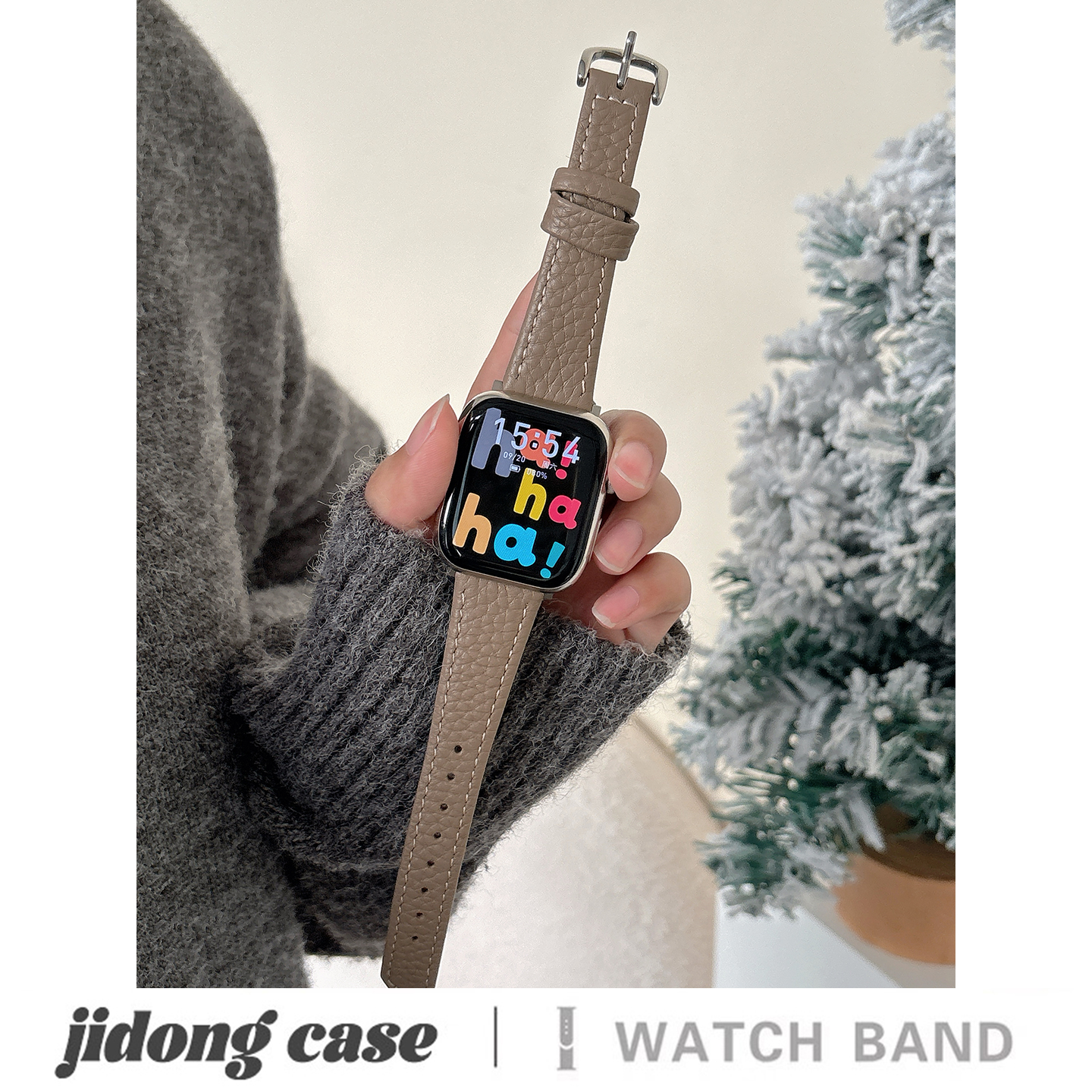 适用applewatchS11/10秋冬小众纯色荔枝纹表带苹果手表ultra3/2女闺蜜iwatch9/8/7/6新款皮质休闲百搭SE腕带