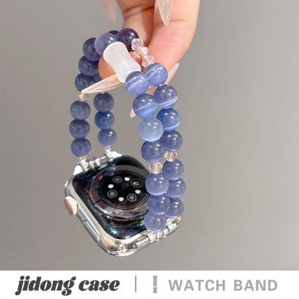 适用iwatch9苹果手表applewatch10表带s10纯色猫眼水晶串珠手链s8s7高级Ultra2新款45SE简约s6女款S9闺蜜小众