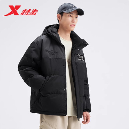 特步羽绒风衣男2024冬季新款潮流休闲保暖防风羽绒服976429190313图片