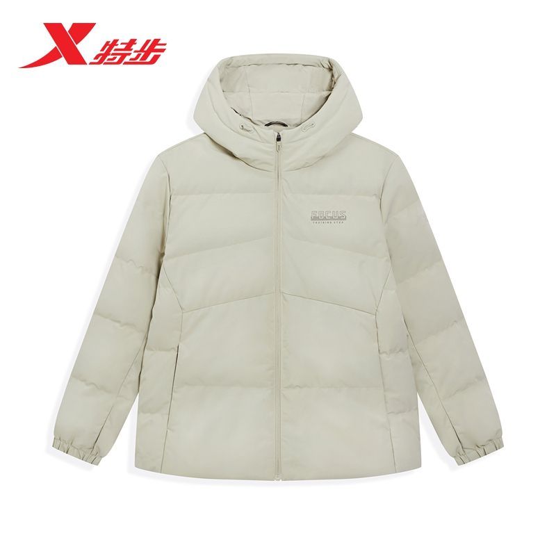 特步男款连帽羽绒服2025冬季新款