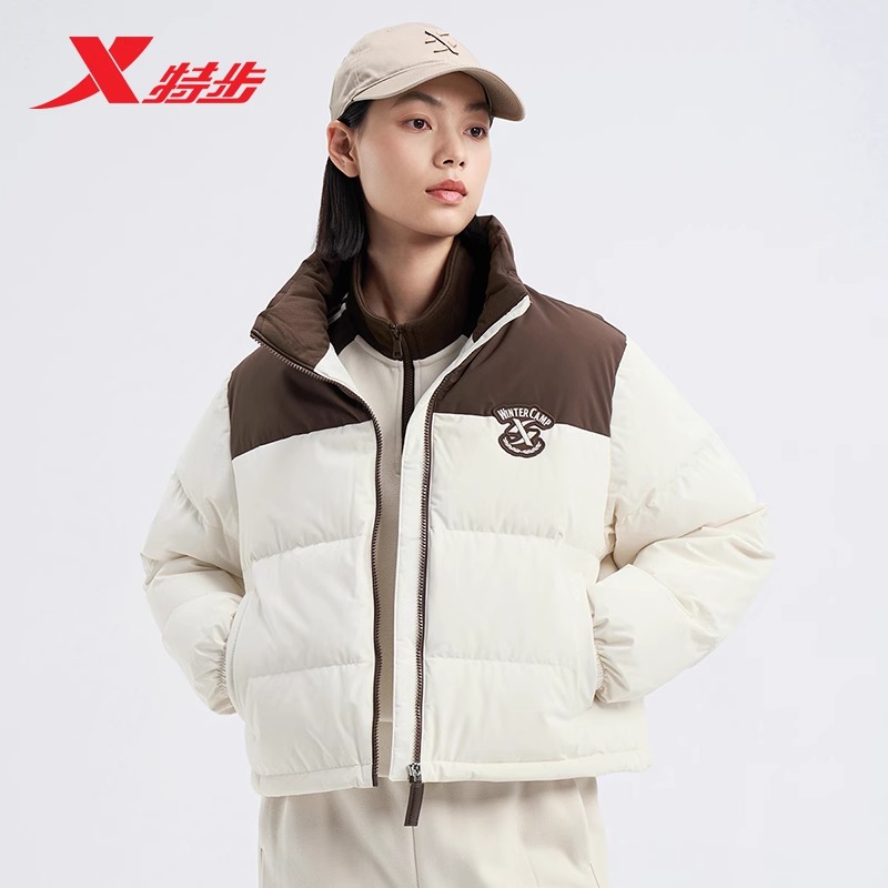 保撞色2024秋冬新款羽绒服立领