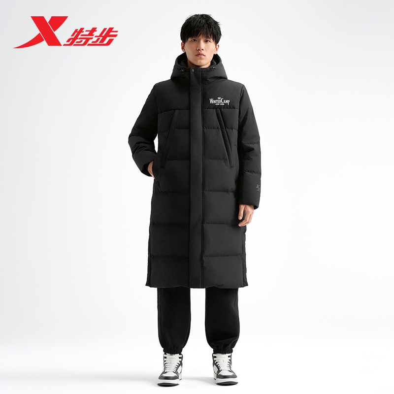 特步连帽加厚保暖男羽绒服