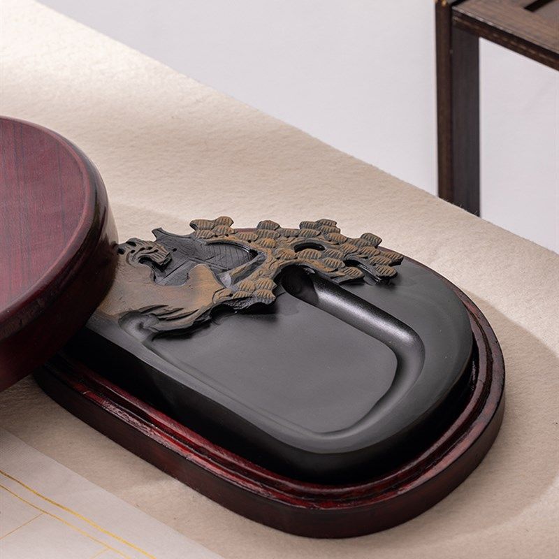 山水之间天然原石砚台可磨墨书法专用老坑砚石毛笔研墨墨水不干墨