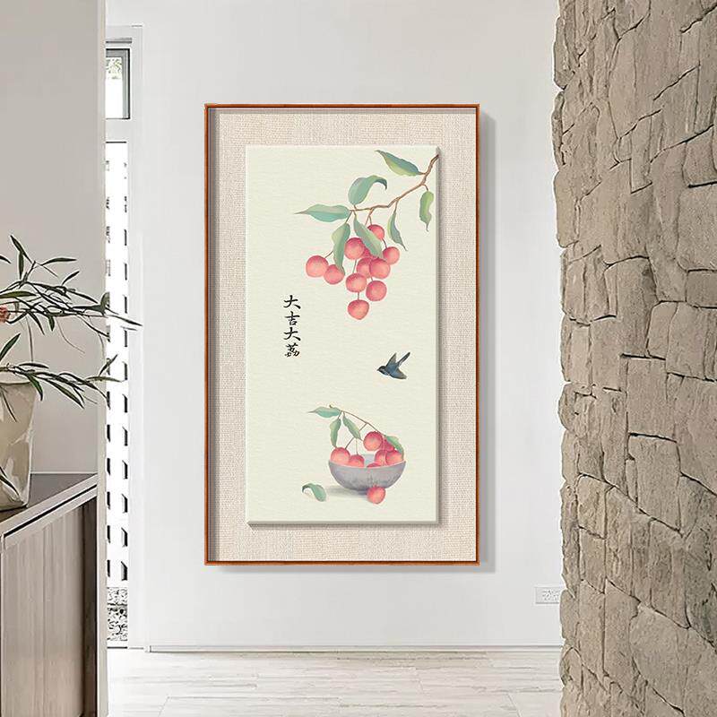 定做新中式大好画大利荔枝图绘油画客厅玄关饰P简寓吉意装极手餐