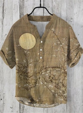 3D digital printed V-neck pullover shirt3D数码印花套头衬衫男