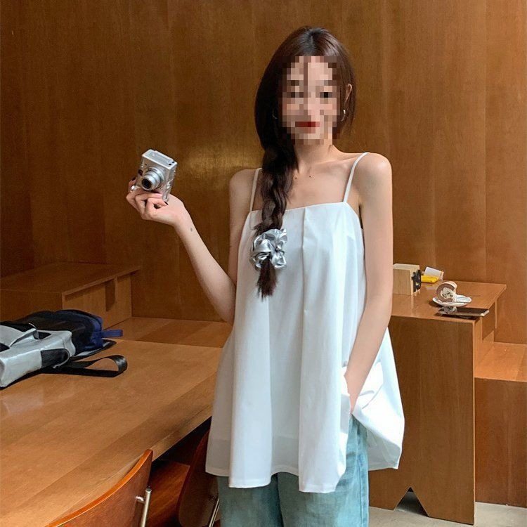 Solid color loose off shoulder strap女士纯色宽松露肩吊带上衣