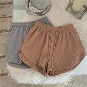 shorts松紧腰系绳运动短裤 Elastic 女 loose sports waist casual