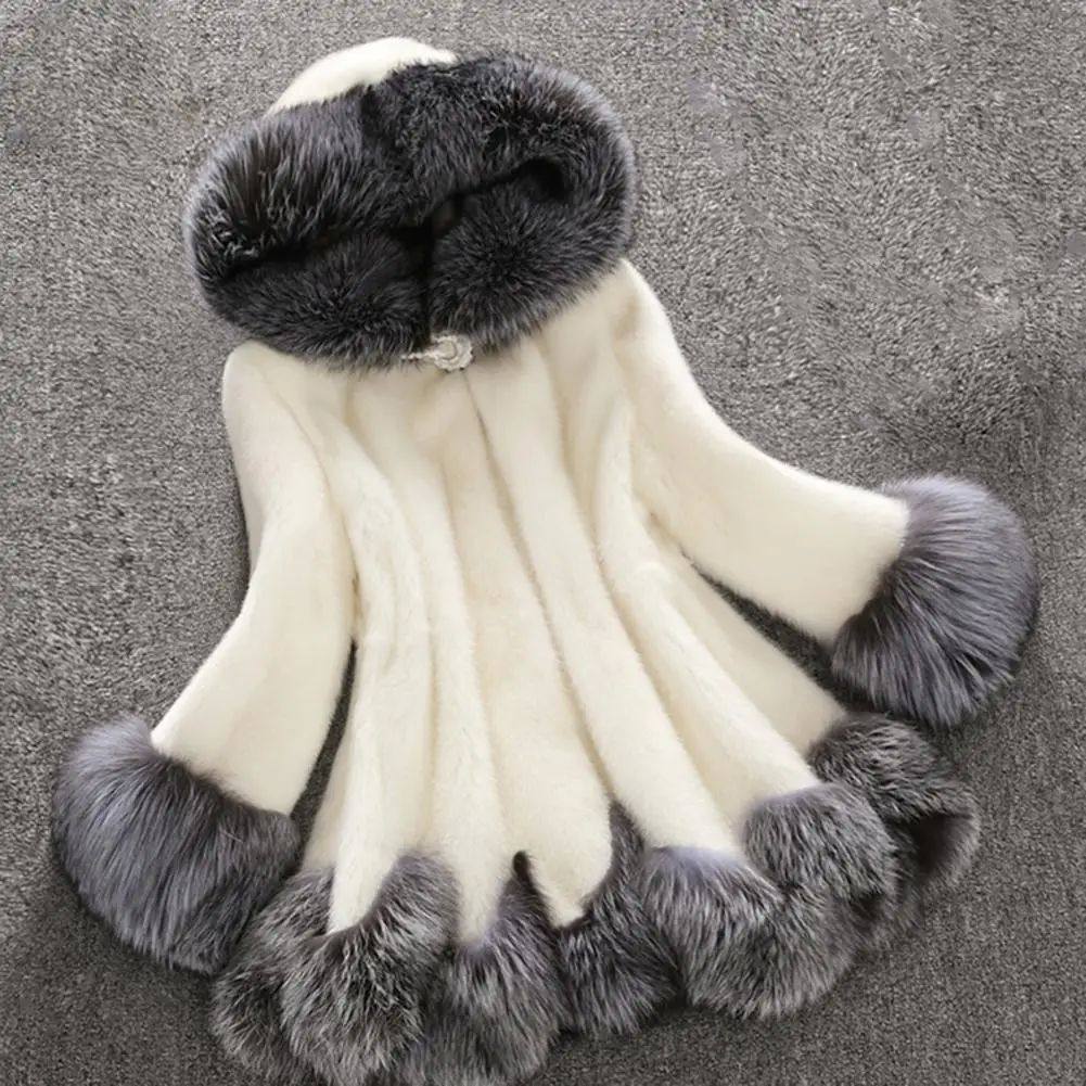 Color blocked furry mid length jacket拼色毛茸茸中长款外套女