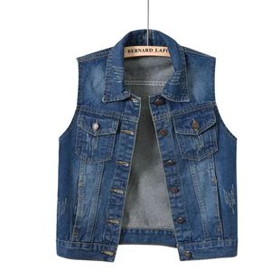 short denim vest Flip 翻领休闲短款 casual top 牛仔马甲 collar