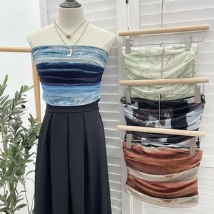 strapless Mesh dyed tie vest网纱褶皱扎染抹胸小背心女 pleated