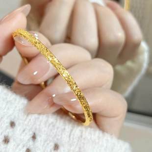 网红碎碎冰手镯女款纯金包银仿真黄金实心正品镯子送女友生日礼物