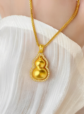 古法足金包银点钻旋转葫芦吊坠时来运转福禄挂坠锁骨链送女友礼物
