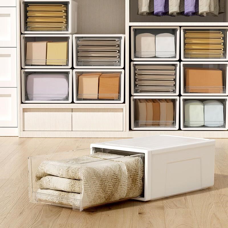 SPACEXPERT衣物收纳箱抽屉收纳盒储物箱S14L透白3个装