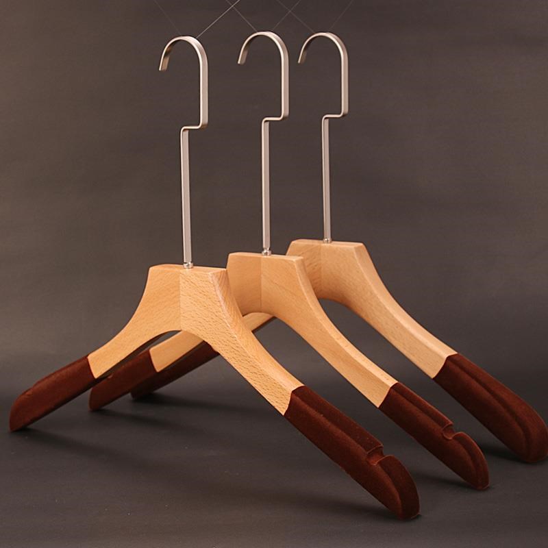 高端韩版新款榉木长钩服装店男女实木防滑植绒Q无痕大衣架撑挂定