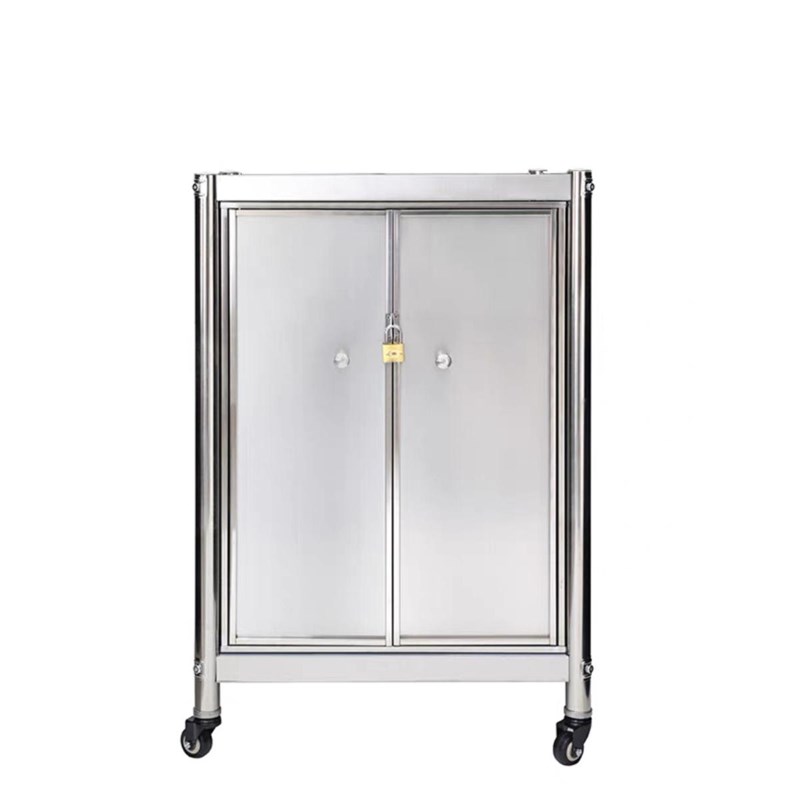 不锈钢煤气罐置物架带围挡带柜门简易灶台架防风带轮子.可移动两