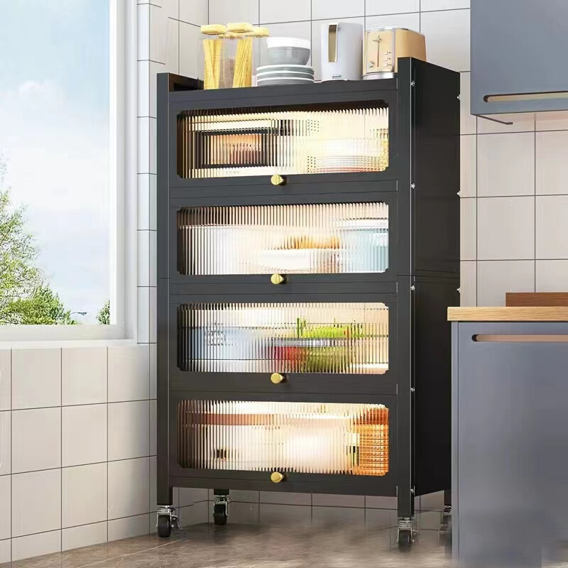 厨房置物架落地多层带门多功能橱柜碗碟锅微波炉烤箱收纳储物柜子