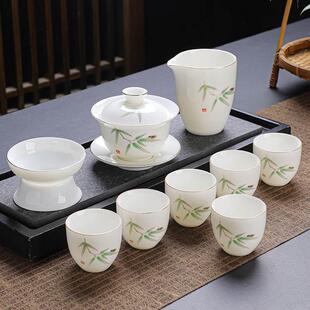 中式 羊脂玉功夫茶具套装 家用盖碗茶杯整套白陶瓷高档礼品定制logo