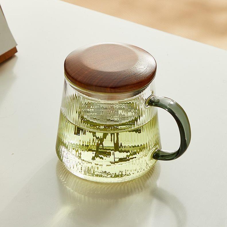 日式茶水分离泡茶杯耐高温家用玻璃杯个人专用办公喝茶带把绿茶杯