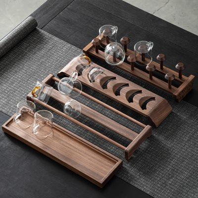 胡桃木置物茶杯架子实木茶道配件家用茶具功夫晾杯沥水收纳配件