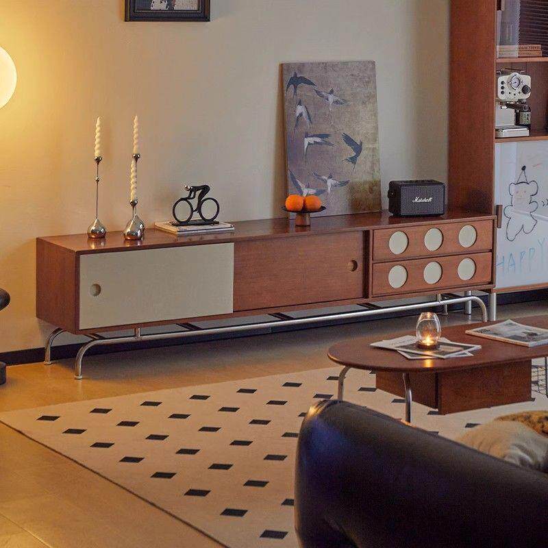 北欧中古黄杨木实木电视柜客厅家用复古收纳储物柜简约置物电视柜