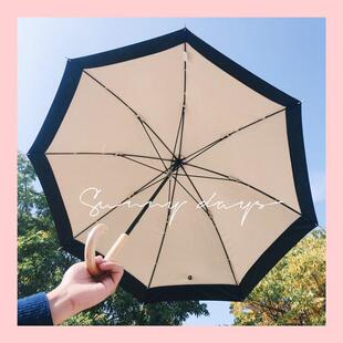 KE3C秋意浓赫本风黑白法式复古小女人木柄小洋伞遮阳