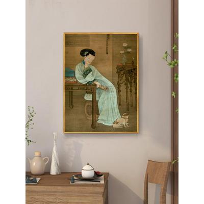 春闺倦读图清代名画中古法式混搭古典装饰画新中式仕女图客厅挂画