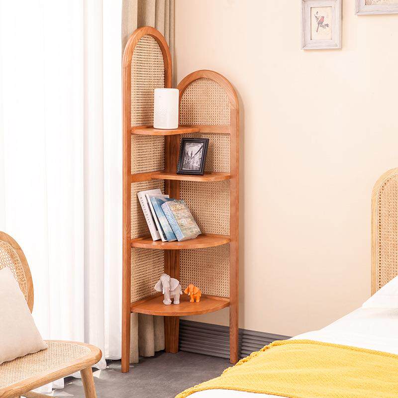 简约现代民宿日式实木藤编角柜三角柜家用卧室转角拐角置物收纳架