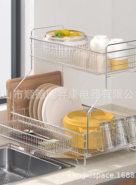 韩式厨房置物架出口双层碗筷收纳架201不锈钢碗碟沥水架dishrack