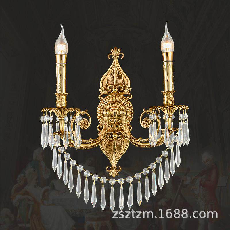 法式复古全铜别墅客厅墙灯欧式奢华大气水晶卧室走廊过道楼梯壁灯