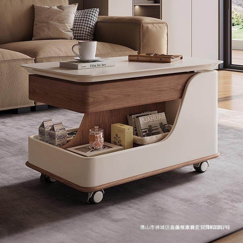 茶几小户型可移动沙发边几小推车岩板多功能升降实木创意客厅家用