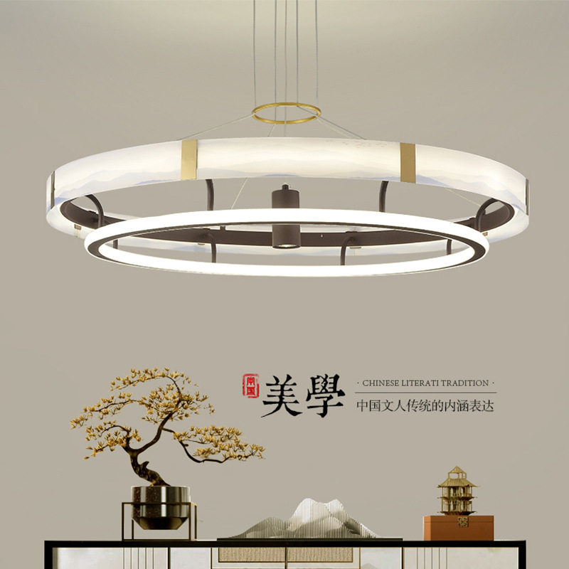 中山工厂直销极简2024新中式餐厅灯圆形客厅LED饭店包房包间别墅