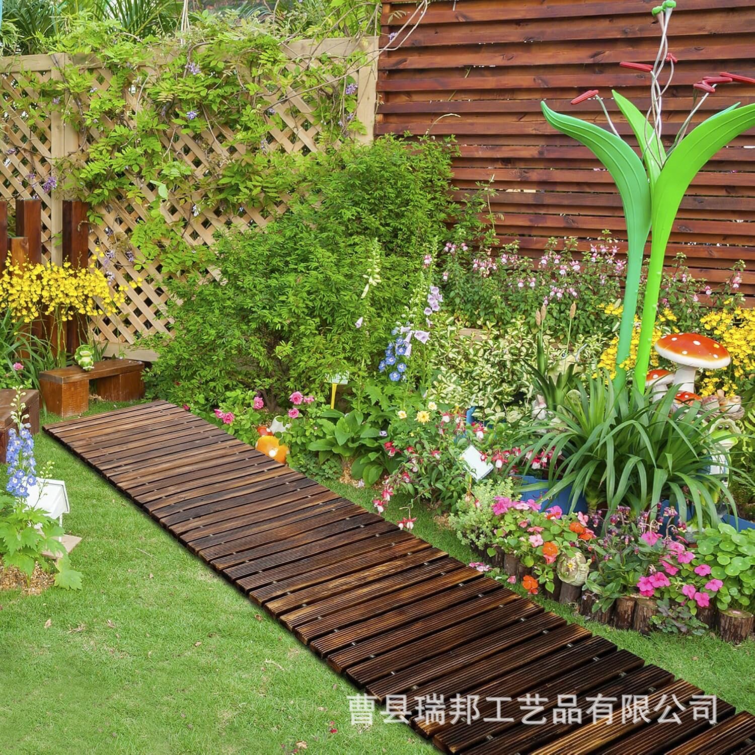 实木地板家用后花园走道小径户外庭院装饰地板木质婚礼派对地垫