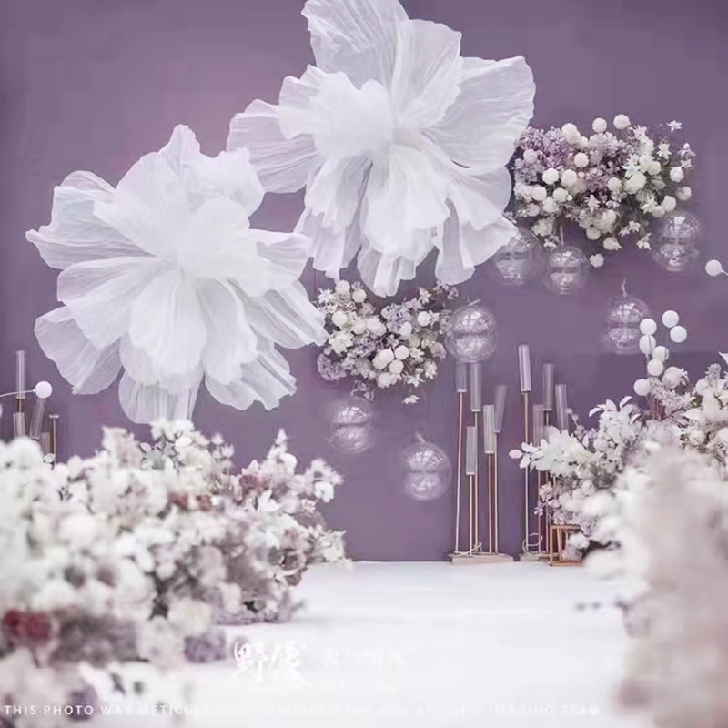 大型真丝云雾花婚礼背景网纱