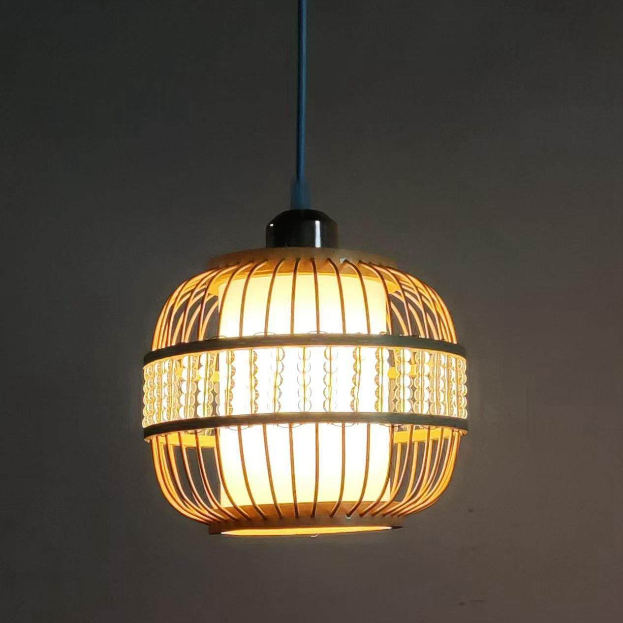 居家竹编灯笼水晶装饰灯罩吊灯创意新款新中式复古卧室床头吊灯