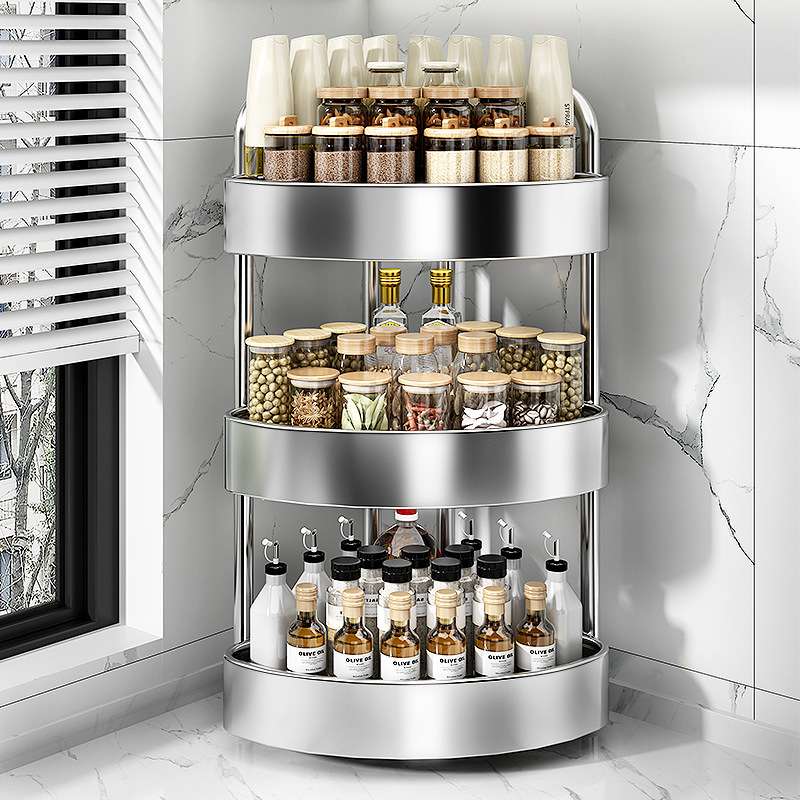 不锈钢厨房调料品置物架台面墙角多功能放调味瓶罐双层三角收纳架