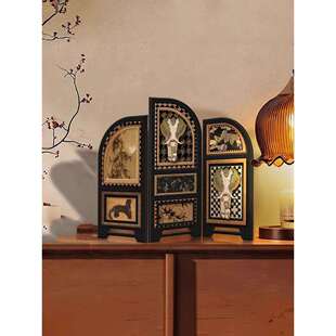 中古风小屏风桌面摆件客厅边柜电视柜创意家居装饰品中式玄关摆画