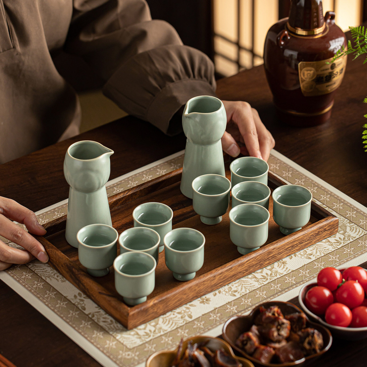 汝窑中式高脚白酒杯酒器套装