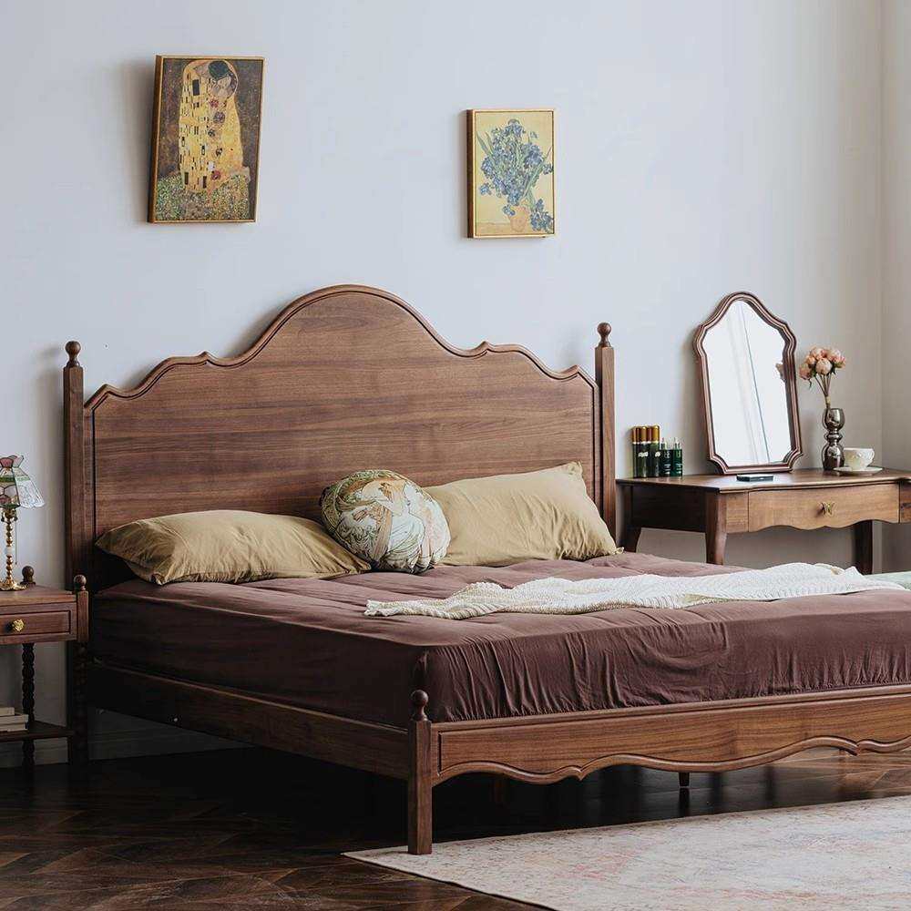 北美黑胡桃木玫瑰实木床1.8米1.5复古北欧卧室双人床实木主卧大床