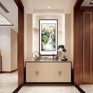 新中式山水刺绣装饰画挂画生财风富水长流源远流长玄关挂画进门